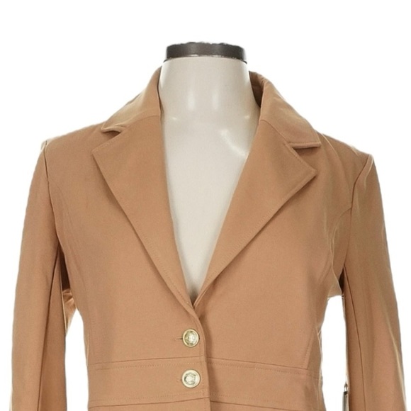 Joie Tan Blazer Jacket M NWT Gold Crest Buttons Fitted Stretch Career Work Chic - Picture 3 of 8